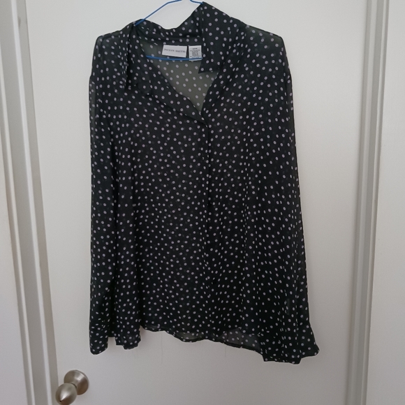 Jaclyn Smith 20 sheer black with lavender polka dots button down - Picture 1 of 3